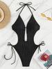 Sexy Halter V Neck Wrinkled Female Swimwear One Piece Swimsuit Women Backless Monokini High Leg Cut Bathing Suit Swim Beach Wear