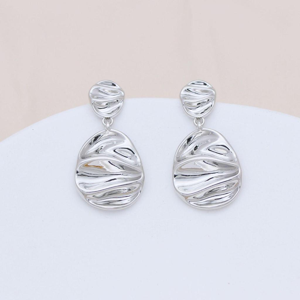 Real Gold Retention S925 Silver Needle Geometric Irregular Oval Earrings
