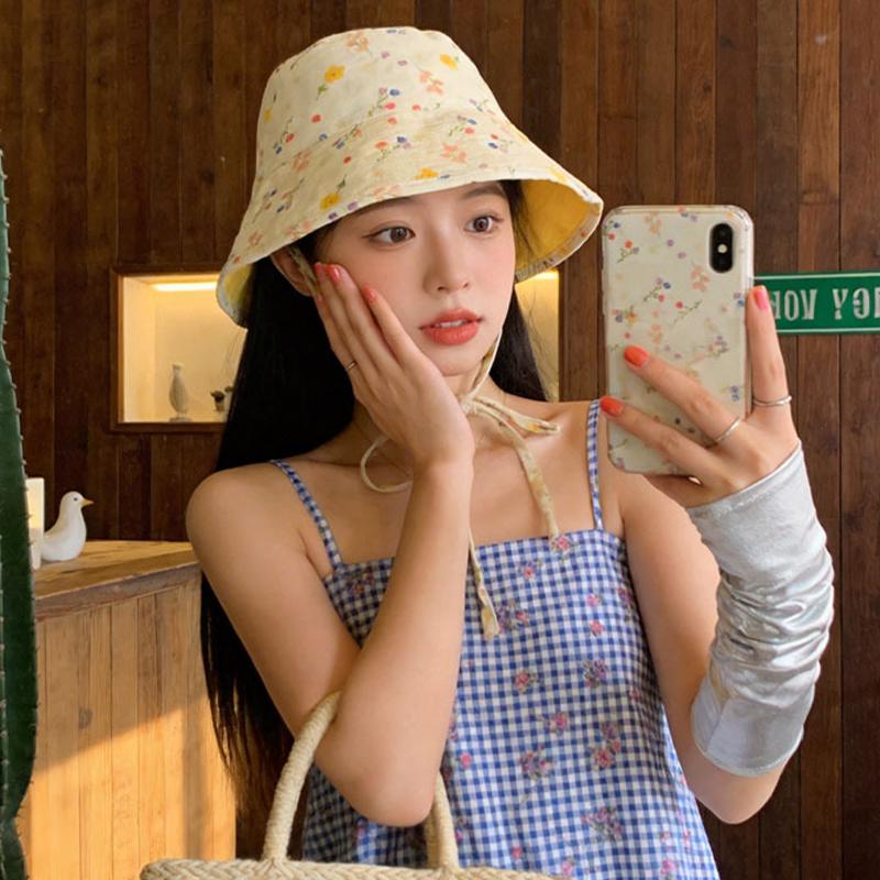 Pastoral Style Sweet Floral Bucket Hat Travel Vocation Women Summer Double-Sided Sun Hat