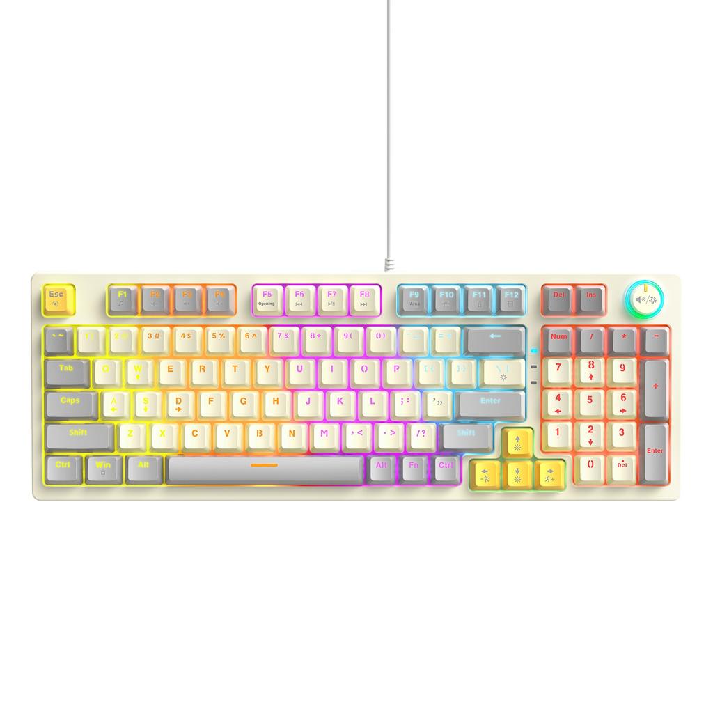 T-WOLF T50 Mechanical Keyboard 97-Key Wired Gaming Keyboard with RGB Light and Multimedia Knob for PC