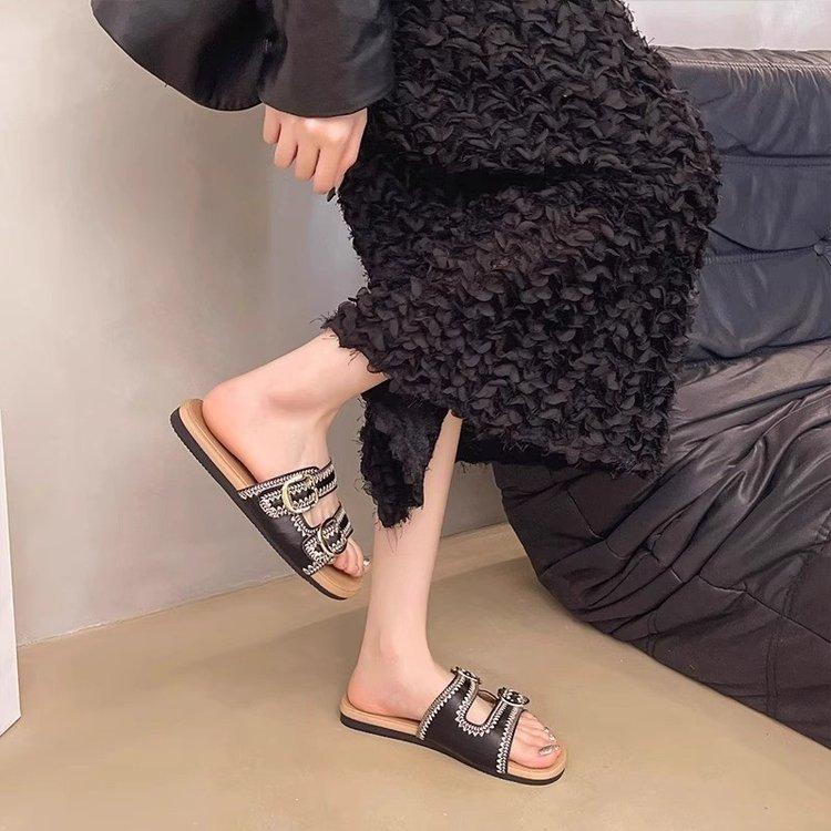 Soft baseplate~ Boken slippers women's summer wear 2025 new seaside vacation pregnant women flat bottom Internet celebrity one word sandals
