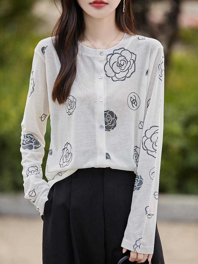 

Женский кардиган свитер с принтом в китайском стиле с круглым вырезом, весна/лето 2025 M 90-110 lbs