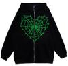 Colored Spider Web Street Hip Hop Gothic Harajuku Y2k Black Zipper Hoodie Women, Harajuku Jacket Sweater Women