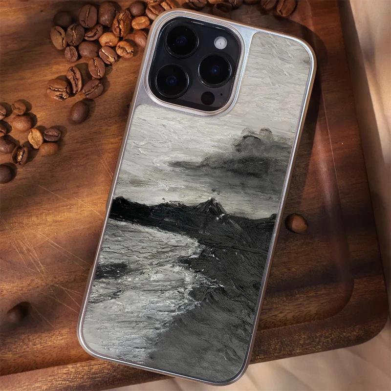 Night black mountain suitable for Apple iPhone17 mobile phone case 15 matte PC16 personality 13 large holes 14 hard case