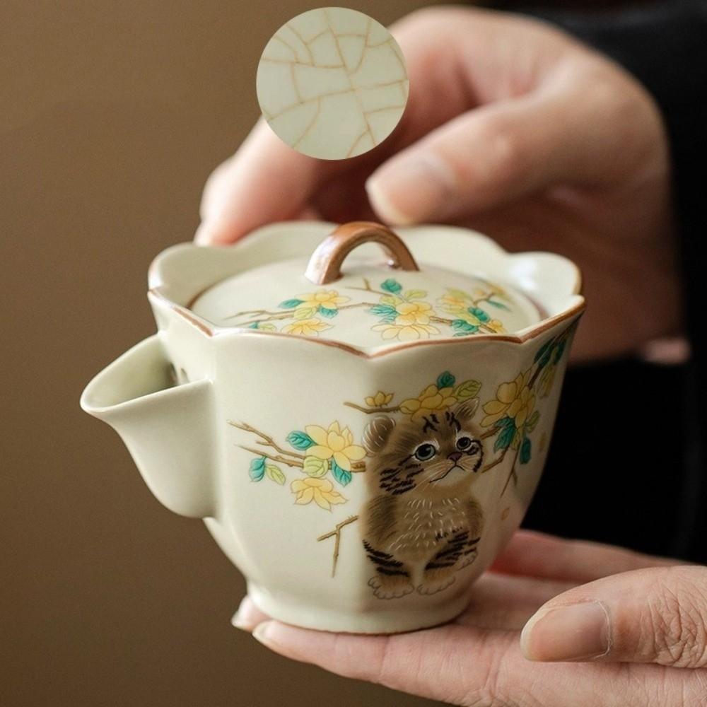 Exquisite Ru Kiln Gaiwan Chinese Style Cover Bowl Tea Items Cute Cat Tea Tureen  Tea Ceremony