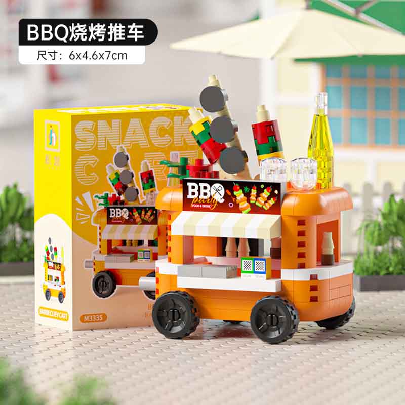 Moc City Street View Food Street Stall Car Model Assembly Diy Building Blocks Children'S Puzzle Birthday Toys Gifts