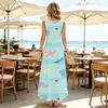 Women's Fashionable Ocean Theme Sleeveless Maxi Dress Summer Beach Vacation Versatile Comfortable Dress for Adult Women Daily Wear