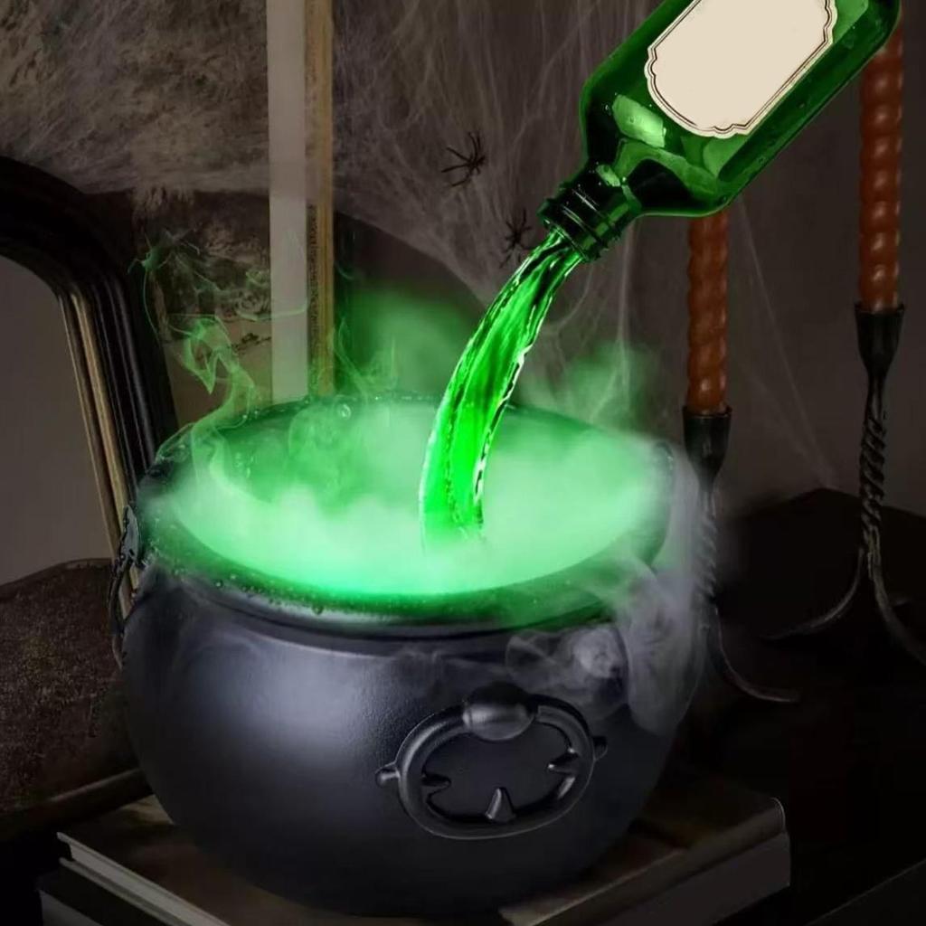 Cauldron Decor With Magics Floating Potion Bottles Diffuser Bubbling Cauldron Flashing Green Lights For Halloween Decor