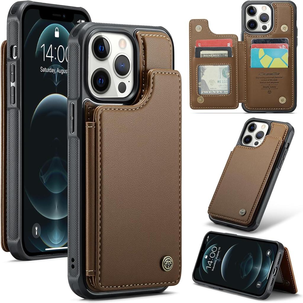 IPhone Wallet Protective Case with Card Holder, RFID Shielding, Men's and Women's Shock-absorbing Leather Bracket, Durable Protective Phone Case