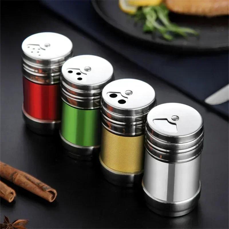 Stainless Steel Salt Spice Sugar Pepper Flavour Bottles Shaker, Airtight, Rotatable Seasoning Shaker, Kitchen Gadget
