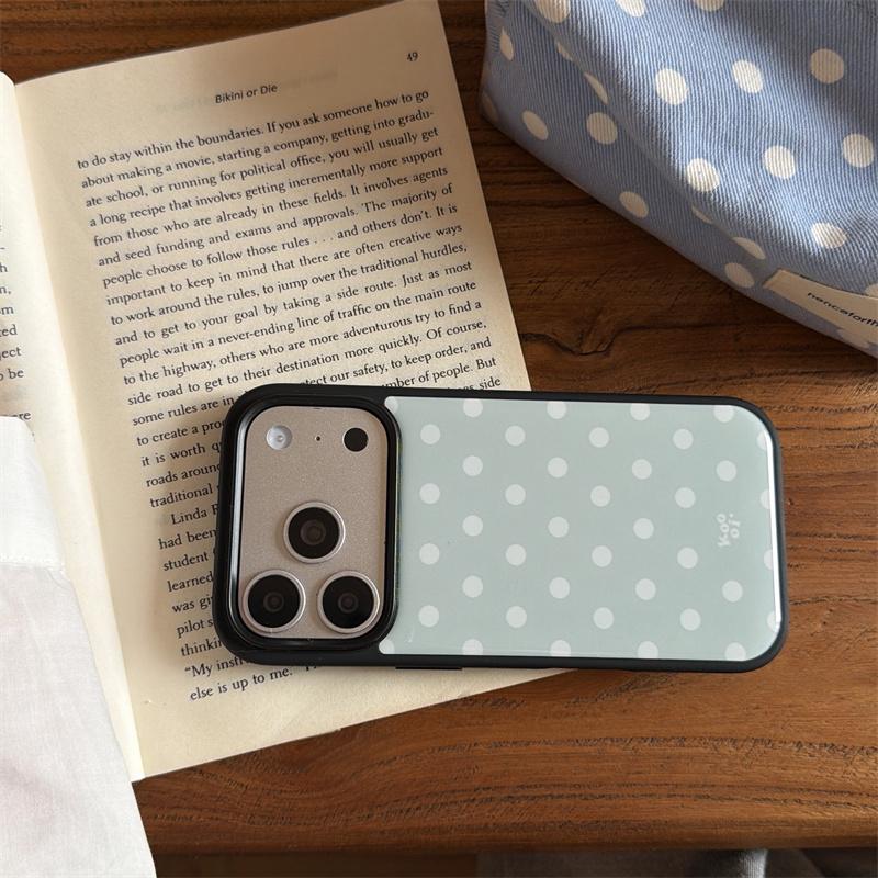 Vintage Polka Dot Large Window Phone Case For iPhone 14 15 16 17 Pro Max INS Minimalist Shockproof Protective Cover 4 Colors