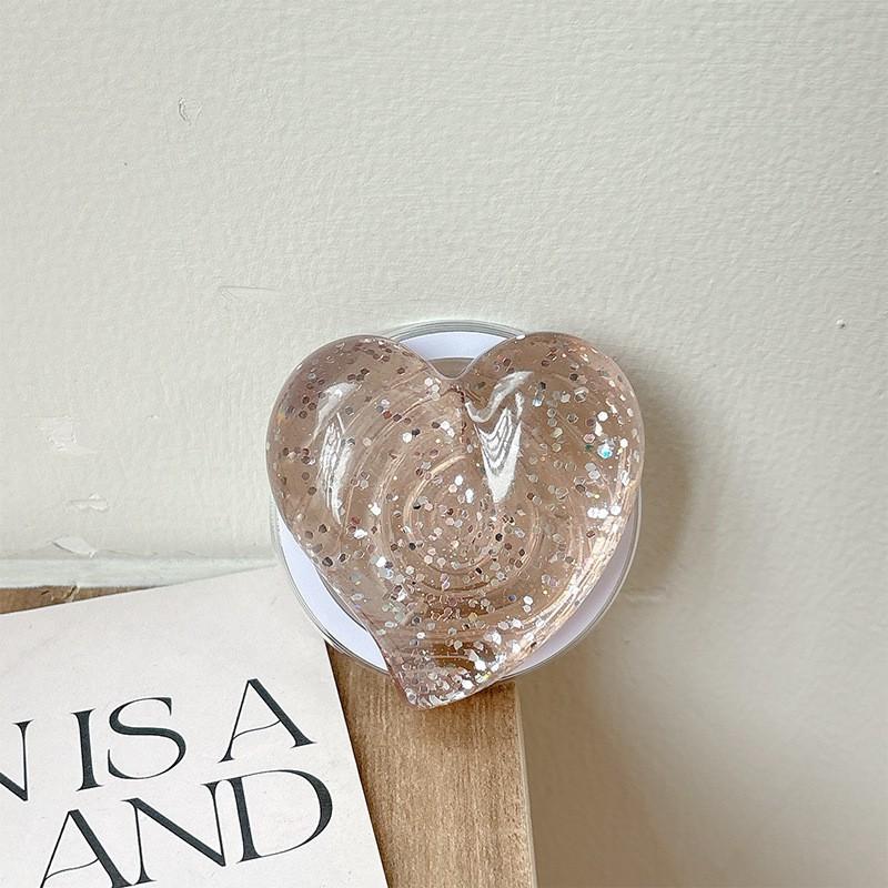 Solid Color Glitter Heart-shaped 3D Phone Airbag Holder Magnetic Suction Suitable Magsafe Creative Ring Wholesale Cross-border
