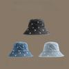 Hat Women's Outdoor  Versatile Breathable Denim Bucket Hat Fashion Chrysanthemum Embroidery Pattern Wide Brim Sunshade Basin Hat