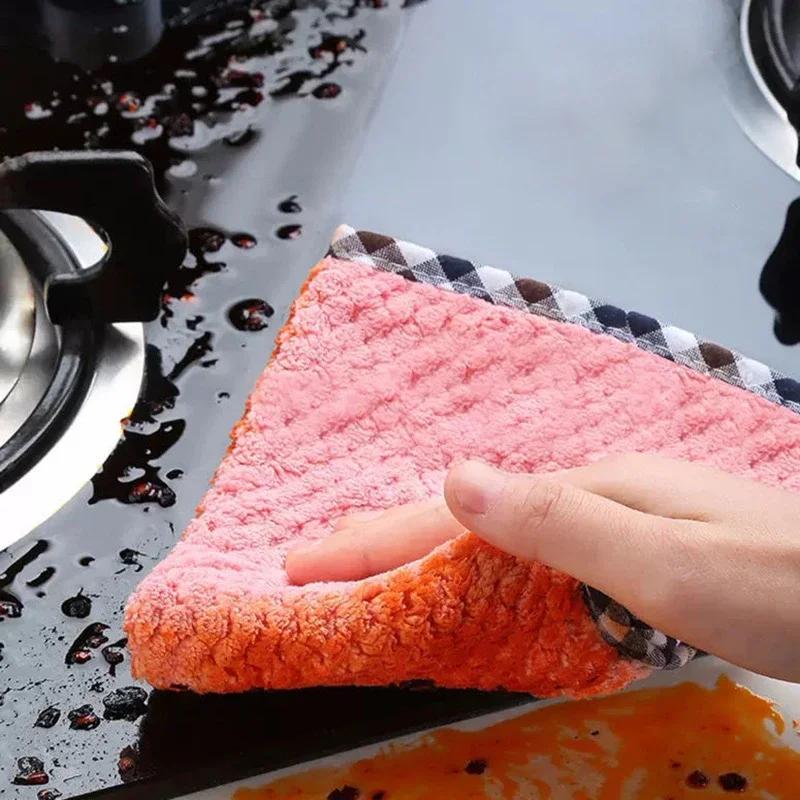 New Non-stick Oil Household Cleaning Wiping Towel Non-linting Hangable Coral Fleece Double-Sided Rag Cleaning Cloth Dish Cloth