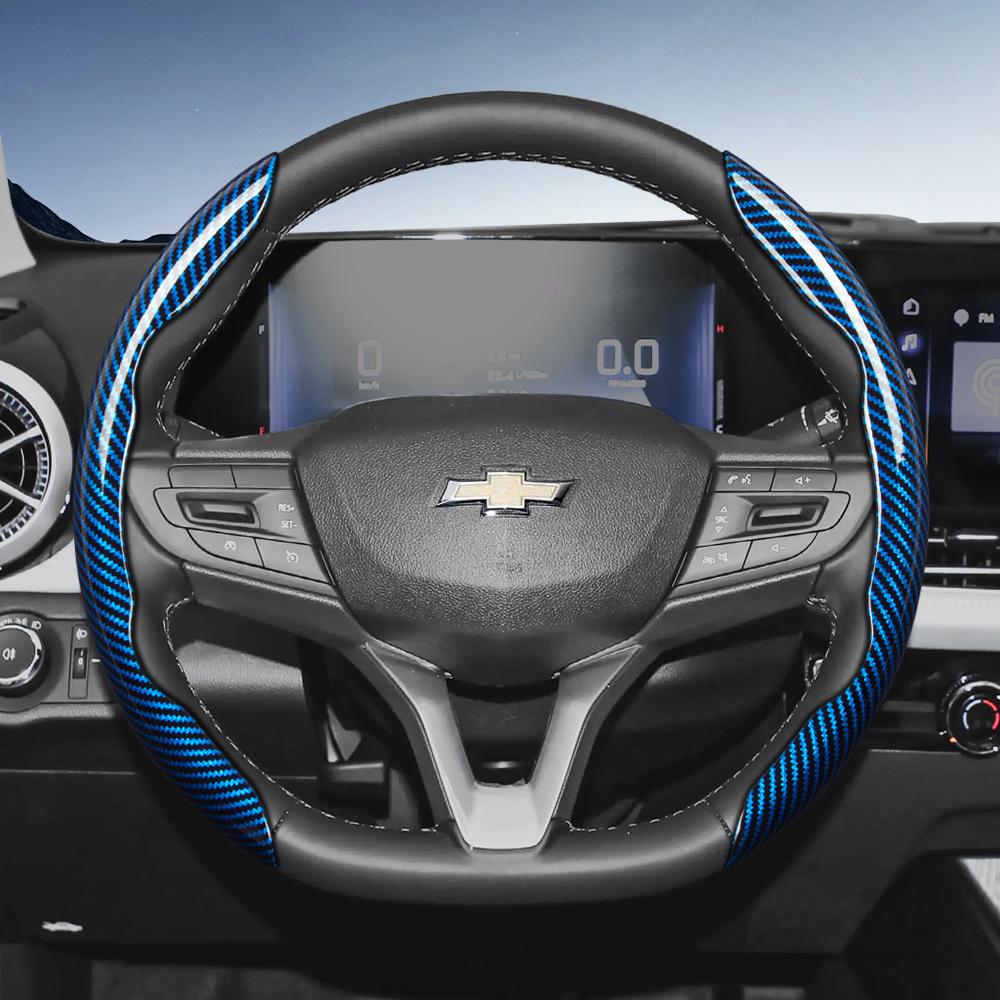 Suitable for Chevrolet Carbon Fiber Texture Steering Wheel Cover with Segmented Quick-Release Design, Durable, for Silverado, Equinox, Trax, Onix