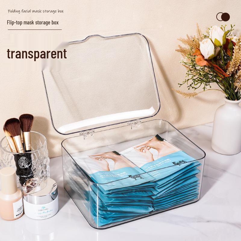 Clear Acrylic Flip-Top Desktop Storage Box with Lid for Dustproof Mask and Cosmetics.