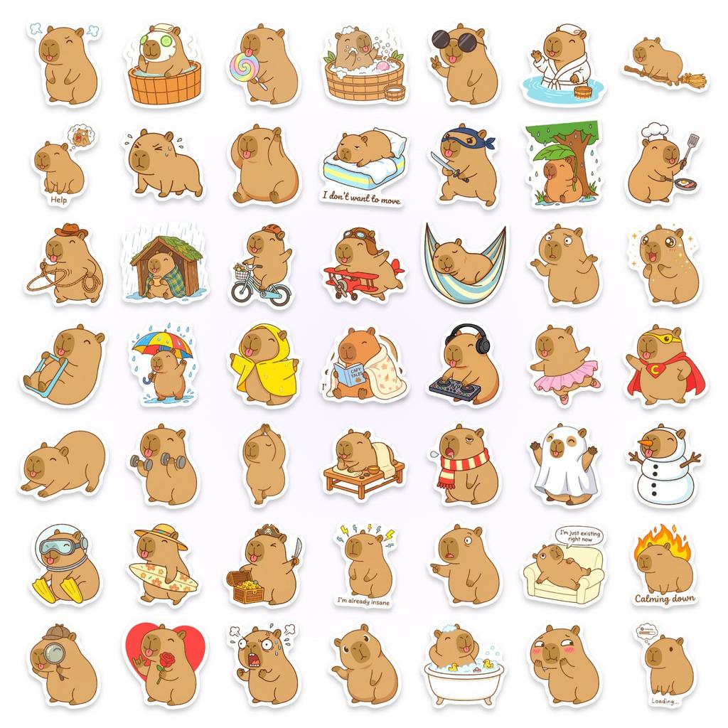 50 Cute Kapibara Stickers Healing Capybara Emoji Hand Account Material Decorative Stickers