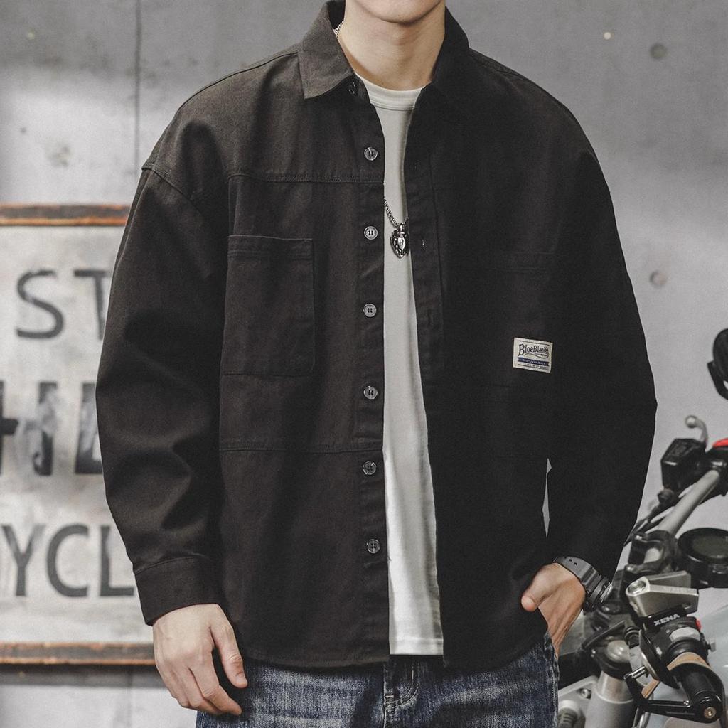 Men's 2026 American Workwear Style Retro Casual Long-Sleeve Shirt Jacket for Spring & Autumn