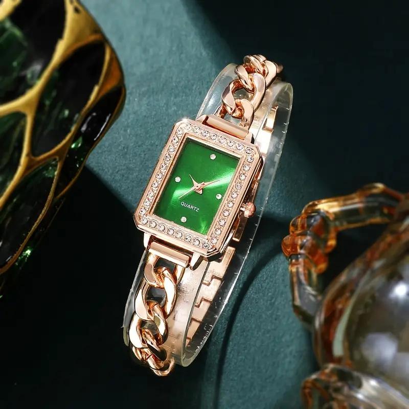 No gift box, new and small group temperament bracelet watch square quartz watch inlaid jewelry 4 pieces set