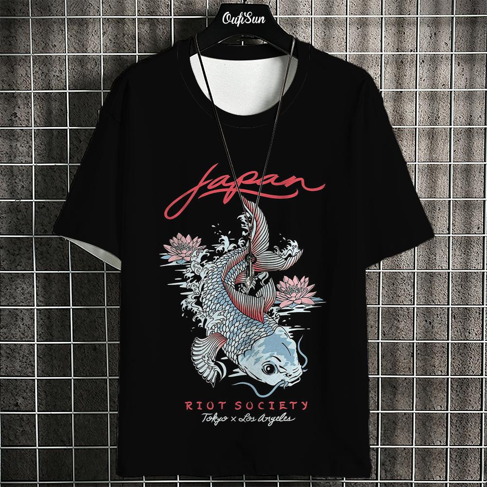 

Повседневная мужская футболка с рисунком рыбки в стиле аниме для мужчин, футболки большого размера, топы с короткими рукавами, уличная одежда в стиле Харадзюку, мужская одежда Xl 6XL