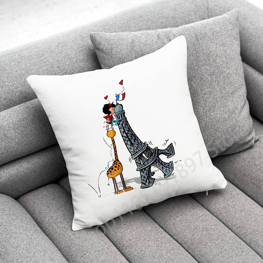 Cute M-Mafalda Girl Comic Throw Pillow Case For 45x45cm 40x40cm 55x55cm 50x50cm 30x30cm Square Car Pillowcase Shell