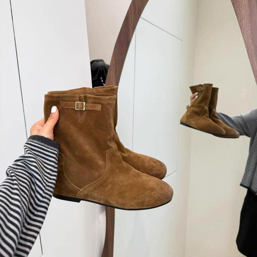 Women's boots with Korean suede round toe and raised inside Western cowboy boots for women 2026 new versatile short boots