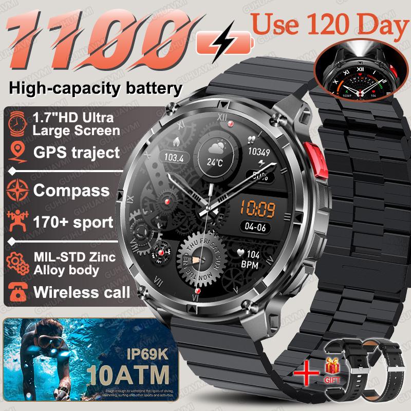 New Military 1100mAh Big Battery Outdoor Smart Watch Men GPS Path Compass 10ATM Waterproof Call AMOLED HD Sport Smartwatch