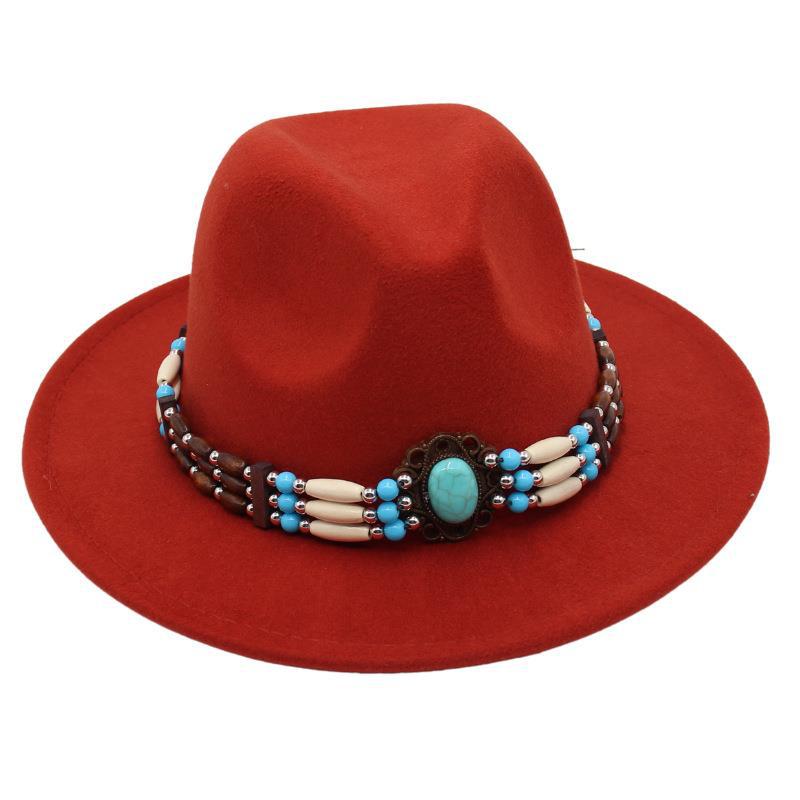 Turquoise Ethnic Style Top Hat, Foreign Style Jazz Hat, Retro Felt Hat, Spanish Temperament Plush Woolen Hat