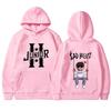 Interesting boy swinging logo printed hoodie