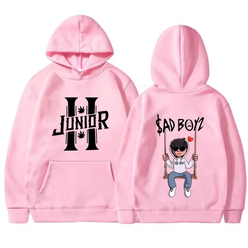 Interesting boy swinging logo printed hoodie