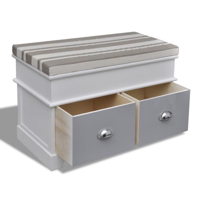 VidaXL Banc d'entrée et de rangement avec coussin gris 2 tiroirs Blanc