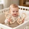 1 Pair Wooden Baby Rattle Toy with Bell Beads Hedgehog Rabbit Elephant Bird Teething Grip Ring Toy Newborn Boys Girls Early Education Rattle Toy