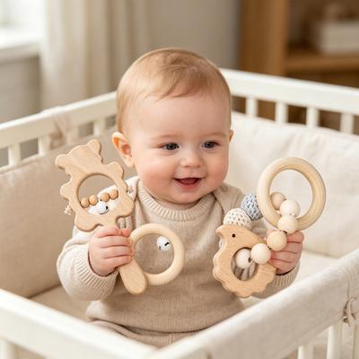 1 Paio Giocattolo Sonaglio in Legno per Bambini con Perline a Campanello Riccio Coniglio Elefante Uccello Anello Presa Dentizione Giocattolo Neonato Bambini Ragazze Educazione Precoce Giocattolo Sonaglio