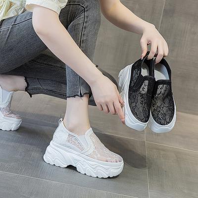 Summer Women Shoes Woman Breathable Mesh Sneakers Flats Lace Loafers Thick Heels Platform Wedges Casual Shoe