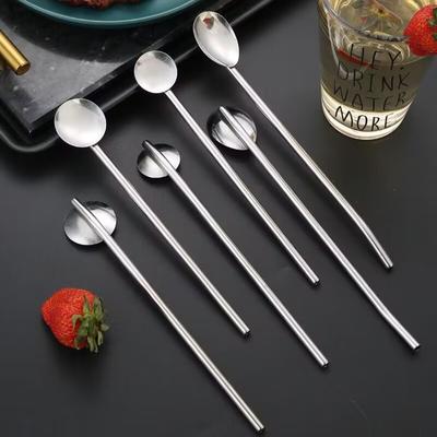 1 ADET Paslanmaz Çelik Pipetli Kaşık Metal Yeniden Kullanılabilir Kahve Kaşıkları Kepçe İçecekler İçme
