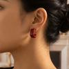 Acrylic Dark Red Drip Glaze Stud Earrings Lightweight Hoop Earrings C-Shaped Earrings Wedding