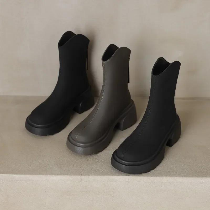 Fashion 2024  Women's Slimming Thick Bottom Boots Autumn Style Petite Height Increasing Versatile Sponge Cake Tube Slimming