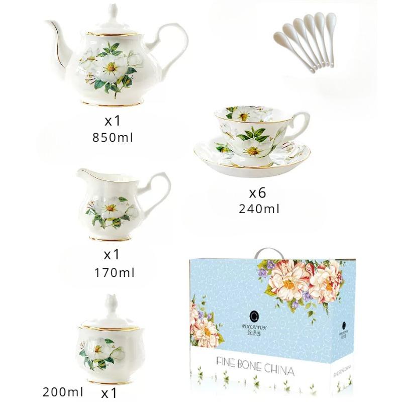 

Фарфоровый чайный сервиз Белый камелия Чайник и набор чашек с ложкой, керамическая посуда для питья чая, кофе и воды, послеобеденное чаепитие, свадебный подарок