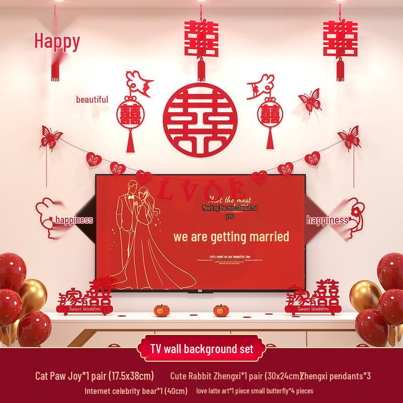 Double Happiness Wedding Room Decoration Set for New Homes - Living Room & TV Wall Decor
