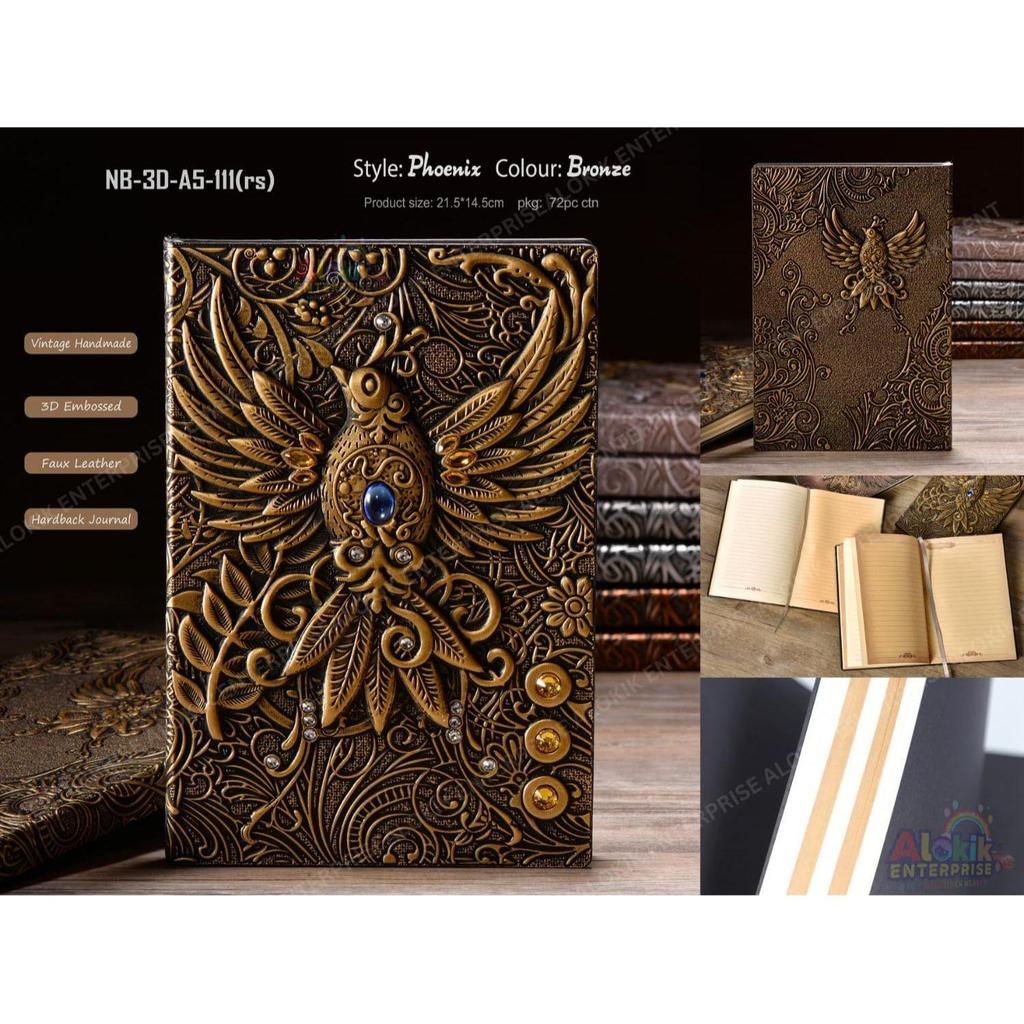 Superaura 3D Phoenix Bronze Dnd Vintage Leather Journal Writing Notebook With 200 Pages A5 Antique Handmade Diary