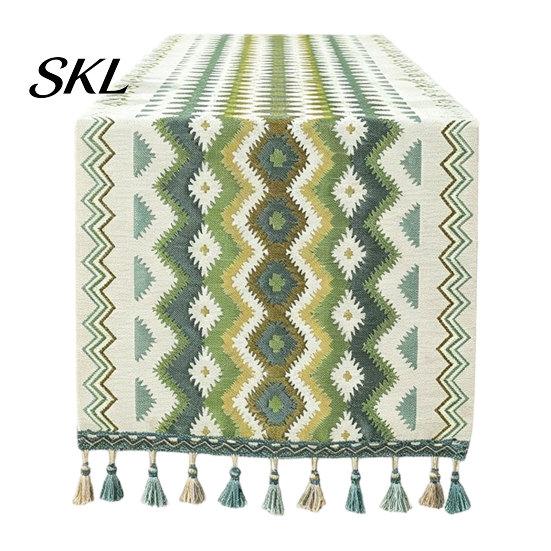 Geometric Pattern Table Runner Jacquard Runner, Colorful Triangles Vintage Floral with Tassel Edges for Home Farmhouse Dining Decor Sturdy Stitched