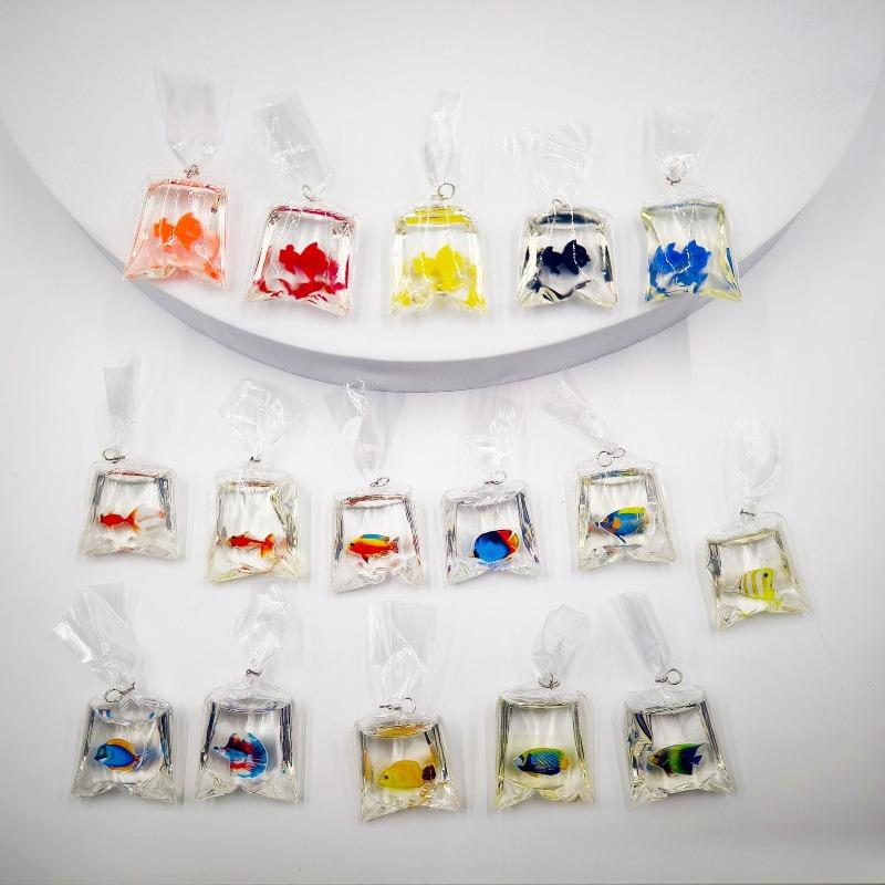 6pcs Creative Mini Practical Transparent Resin Fish-shaped Bag Pendant Handcrafted DIY Accessories For Bags And Keychains
