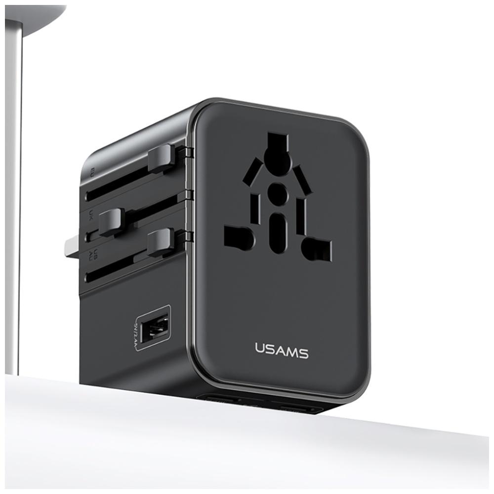 Ładowarka Sieciowa Usams Travel Adapter  Cc308 Usb-C + Usb-A 17W 4W1 Us/Au/Eu/Uk Czarny