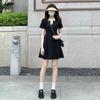 Black Polo Dress Children's Summer New Small Man Coffee Break French Hepburn Style Temperament Small Black Dress