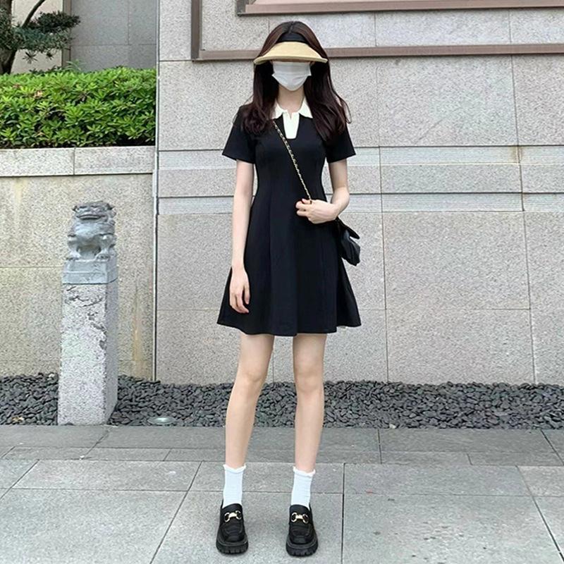 Black polo dress children s summer new small man coffee break French Hepburn style temperament small black dress One size fits all чёрный