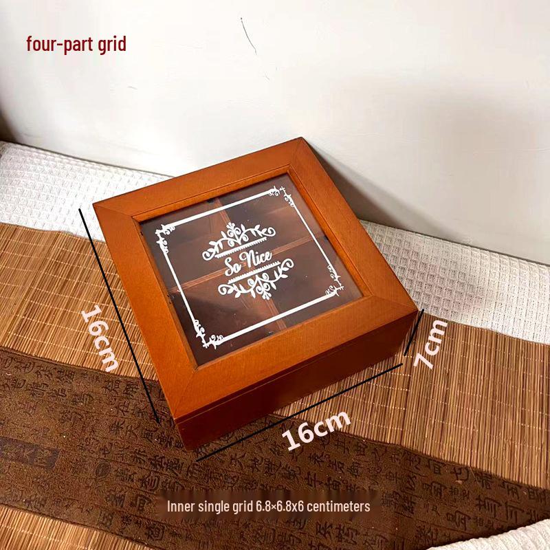 Retro Wooden Desktop Organizer: Dustproof Storage Box with Lid, Divided Compartments for Jewelry & Small Items