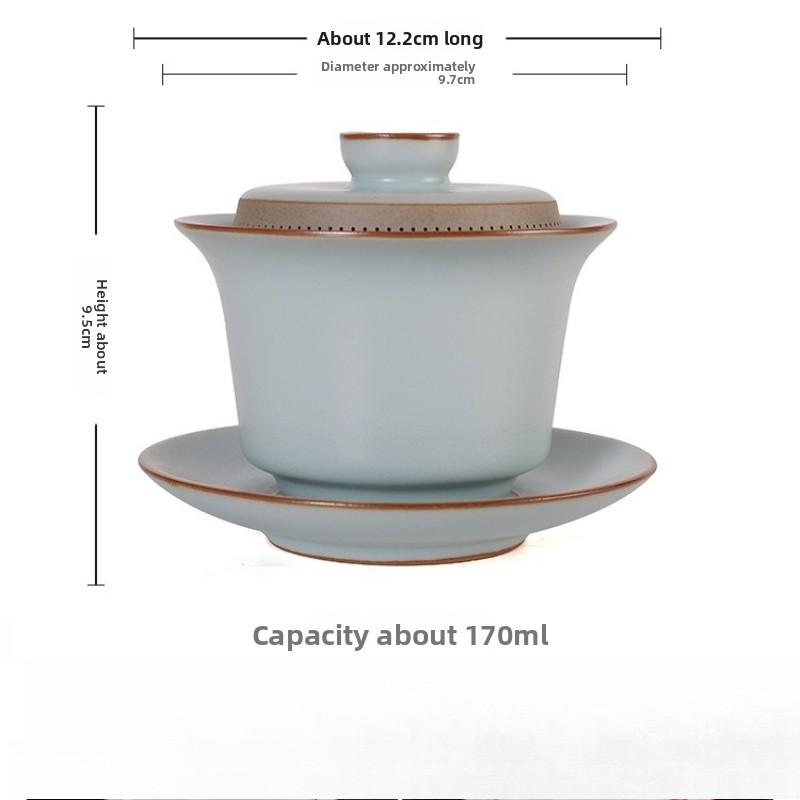 Ru Kiln Celadon Gaiwan with Built-in Filter Heat Resistant Ceramic Teapot for Gongfu Tea Ceremony Home Brewing Handmade Gift