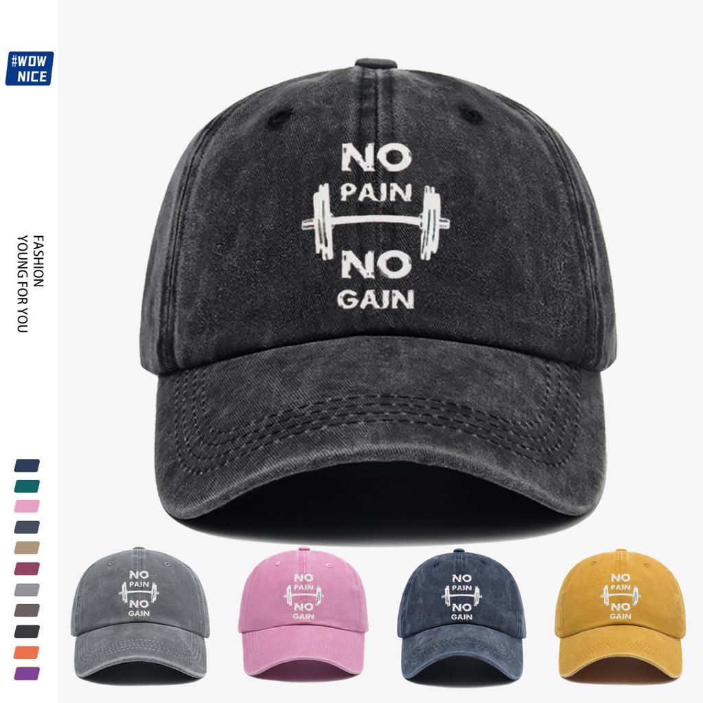 pc NO NO GAIN Dumbbell Print Baseball Cap Personalized Trendy Design Unisex Adjustable Fitness Enthusiast Training Cap Sp