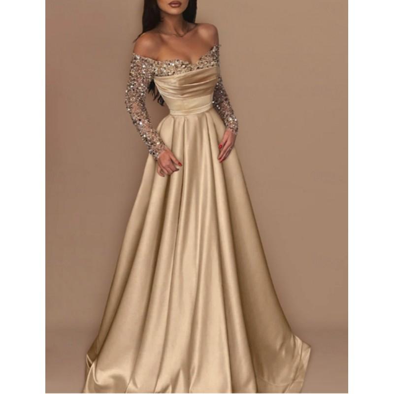 Elegant Long Sleeve Sequin Evening Dress