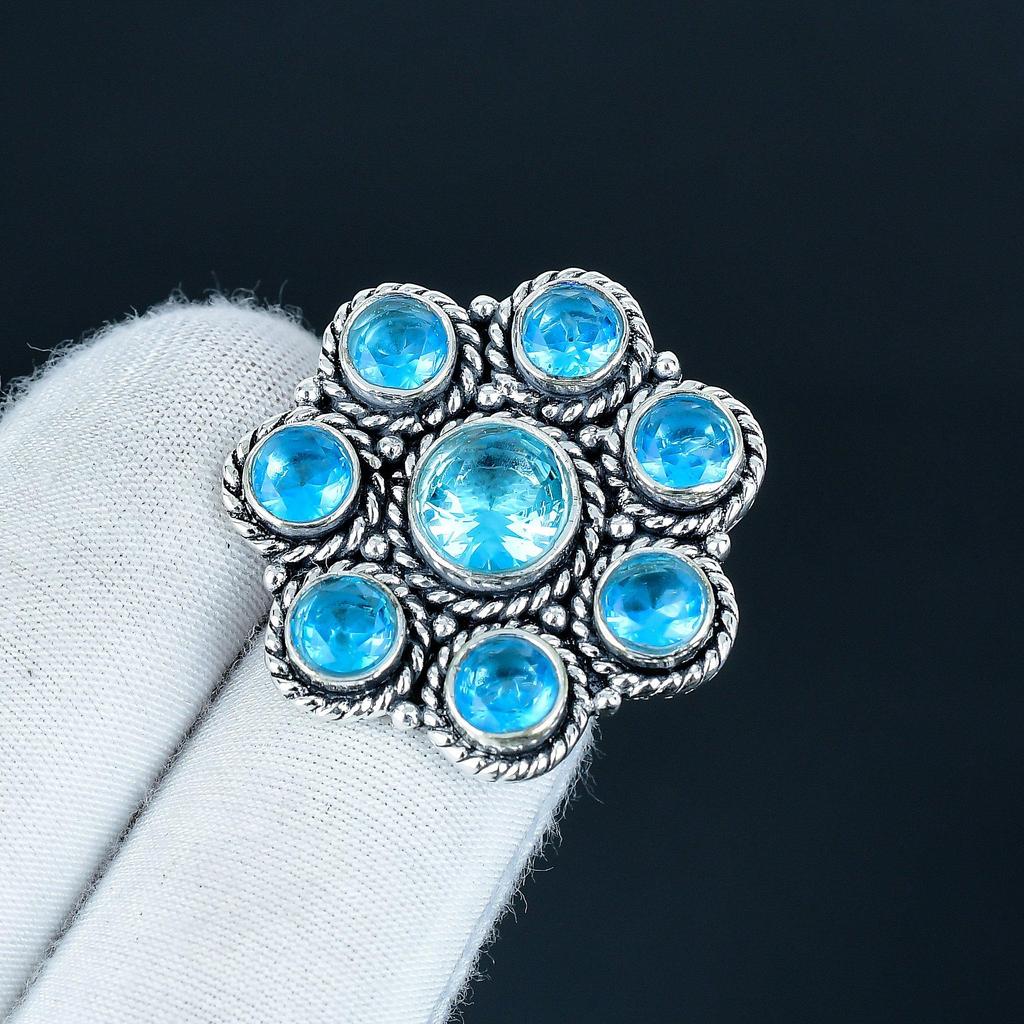 Swiss Blue Topaz Gemstone Handmade 925 Sterling Silver Ring - Bohemian Jewelry Ring - Handmade Boho Jewelry for Women & Men, Easter Gifts